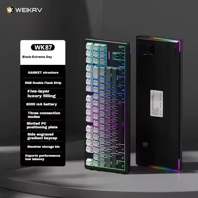 WEIKAV WK87 RGB Gasket Hot Swap Wireless E-Sports Mechanical Keyboard, Black Gradient