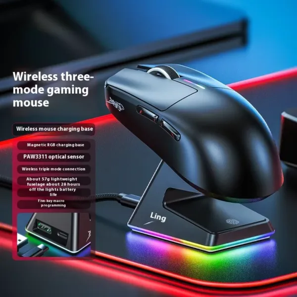 Lingbao M6 Wireless Tri-Mode Wireless Lightweight Gaming Mouse with Charging Dock